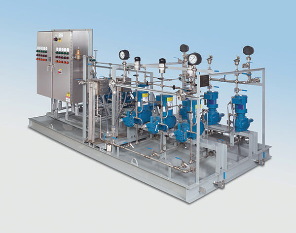 An industrial equipment with multiple valves and gauges, designed for heavy-duty operations.