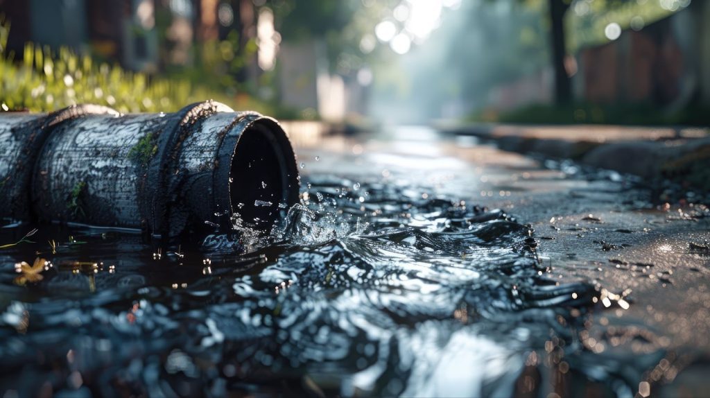 A broken water main leaks water into a puddle, highlighting the need for a professional plumber to address the issue.