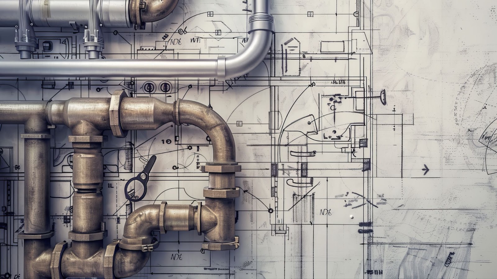 A drawing of pipes and valves on a wall for plumbing management in large apartment buildings.