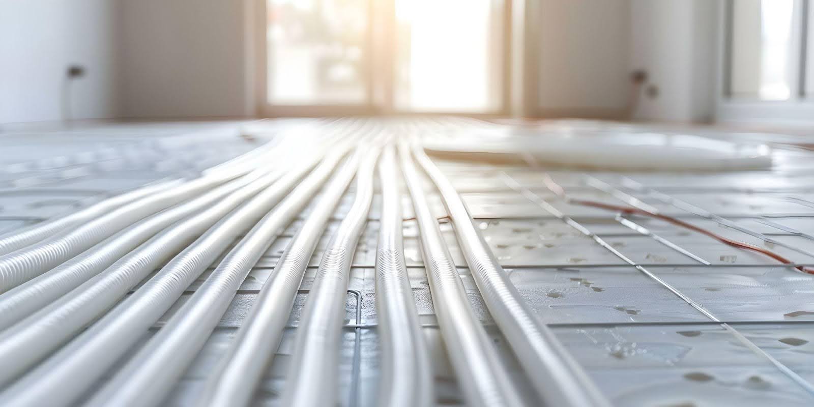 Close-up image of wires on the floor, emphasizing their diverse colors and tangled forms